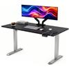 POKAR Scrivania Regolabile in Altezza Elettrica 180x80 cm | Piano Massiccio 25mm | Pannello Memory, USB-C e USB-A | Scrivania Motorizzata per Smart Working | Telaio Argento, Piano Nero