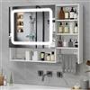 YU YUSING Specchio Contenitore Bagno con Luce LED e Portasciugamani, Bianco