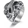 MayiaHey Anello con testa di teschio demoniaca, gotico serpente animale teschio anello per uomo, punk teschio testa anello di Halloween gioielli diavolo teschio, hip hop teschio serpente anello fresco teschio