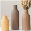 VIVIDFLOW Set di vasi in ceramica moderni, 3 pezzi, a coste, colori pastello, vasi decorativi per soggiorno (Mix arancione)