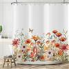 ASDCXZ Tenda da doccia con fiori 180 x 200 cm, primaverile, rosso, arancione, bianco, fiori colorati, foglie verdi, farfalle, lavabile, tenda da doccia in poliestere impermeabile per vasca da bagno