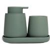 Autumnlife Set da bagno verde, set di 3 accessori da bagno in ceramica, accessori decorativi da bagno, include dispenser di sapone, bicchiere per spazzolini da denti e mensola da bagno per gioielli