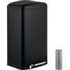 Relaxdays Pattumiera da Cucina a Pedale, Cestino 30 L, Secchio Interno e Sacco Rifiuti, Acciaio Inox Anti Impronta, Nero