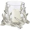 EDZARD Portacandele a vento Kingston con design a corna di cervo, argento, alluminio nichelato, con vetro, altezza 15 cm, diametro 17 cm