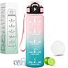 Motswedi Borraccia 1 litro, a Prova di Perdite, Bottiglia d'acqua Motivazionale, con Indicatore di Tempo, Borraccia Palestra 1 litro, per Campeggio, Ciclismo, Yoga, Rosa Verde