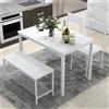 SogesHome Set di Tavolo da Pranzo 4 Pezzi - Tavolo, 2 Sedie e Panchina Con Ripiano in Legno e Struttura in Acciaio per Sala da Pranzo, Cucina