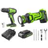 GreenWorks Avvitatore a batteria 24V, Trapano avvitatore elettrico e Trapano Fresatore Pacchetti combinati, Borsa degli attrezzi, 2ah batteria, 2A Caricabatterie