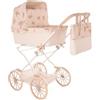 Roma Teddy Reborn Passeggino per bambole più grandi, design orsacchiotto, manico regolabile da 62,5 a 93 cm, giocattolo per neonati e ragazze, stile vintage con cestino, accessorio per bambole.