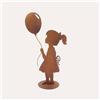 KeyHome Store Bimba con Palloncino in Ferro Corten Marrone Ruggine (45x24x10 cm)