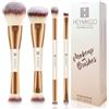 HEYMKGO Pennello Fondotinta 4 pezzi Pennello a doppia estremità 2-in-1 Pennelli Make Up Kabuki Pennello Professionale Fondotinta Cipria Fard Correttore Ombretto liquidi Crema pennello contouring viso