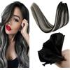 LaaVoo Extension Capelli Veri Microring Beads 50g 45 cm Balayage Jet Nero to Silver EZE Micro Weft Capelli Veri Umani Extension Micro Rings Naturali #1b/s/1b