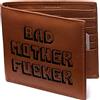 Bad Wallets Bad Mother Fucker, Portafoglio in vera pelle di colore marrone chiaro, con portacarte di credito e scritte ricamate, approx. 11.5cm by 10cm by 1.5cm, Americano