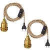 JZCDR Hanging Kit di Lampade in Corda di Canapa, Edison Retro lampada a Sospensione, Portalampade a Sospensione E27 in Metallo con Spina E Interruttore, DIY Lampadario, per Cucina Magazzino Fattoria.