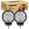 RIGIDON 2x faro da lavoro led, rotondo 4 pollici 27W flood luci 12V 24V | fari di profondità, per auto trattore escavatore camion SUV UTE ATV barca 4x4 veicoli offroad, 6000K bianca, impermeabile