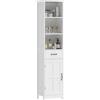 kleankin Colonna per mobili da bagno mobile slimline con 3 scomparti aperti, cassetto e ripiano regolabile, mobile da bagno per piccoli spazi, 40 x 30 x 164 cm, bianco