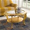 Beautifulnozze Mocada Tavolino Classico Ovale da Salotto Intagliato a Foglia Oro Doppio Piano