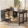 Merax Tavolo girevole e tavolo da bar allungabile, isola da cucina con bar/bancone, tavolo da pranzo allungabile, 107-187 x 40 x 76 cm, credenza con ante in rattan, moderno e multifunzione