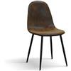PAZZO DESIGN Sedia Costanza Set Da 4 Sedie, Sedie Cucina, Vintage, Castagna, Ecopelle Effetto Scamosciato Gambe Metallo Nero - id_2241