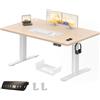 Flamaker Scrivania regolabile in altezza, 140 x 70 cm, elettrica con piano del tavolo, con telescopio a 2 scomparti, senza livelli continui, con controllo memoria, tavola di giunzione, beige/bianco