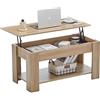 CLIPOP Tavolo basso regolabile in altezza - Tavolo basso in legno con spazio di archiviazione aperto e nascosto - Tavolo da salotto estensibile - 100 x 50 x (43-55) cm (colore legno)
