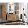 Lomadox Set completo da bagno con mobile alto, 3 armadietti pensili, lavabo, specchio LED in antracite con rovere nero scanalato, larghezza x altezza x profondità: ca. 200/200/46,5 cm
