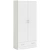 Arreditaly Armadio Con 2 Ante E 1 Cassetto Multiuso Armadietto Design Moderno Salvaspazio Con Ripiani Interni E Vano Contenitore Ideale Per Camera Da Letto o Ingresso 79.4 x 35.7 x 170.4 Cm (Bianco)