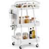 BAKAJI Carrello da Cucina a 3 Ripiani con Struttura in Acciaio Verniciato bianco con Ruote Piroettanti, Carrellino Multiuso con Ganci e Portaoggetti, Organizer Versatile Portaspezie
