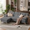 JCFEIDQW Divano angolare con funzione letto, 187,5 cm, divano a forma di L con funzione letto, divano a 3 posti, funzione reclinabile, tessuto di ciniglia, braccioli imbottiti, per soggiorno, grigio