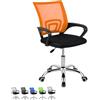 PALUPLUS Sedia da Ufficio Smart in Tessuto a Rete Traspirante, Misura 53x51x97 cm, Poltrona da Scrivania Girevole 360° con Ruote, Base in Acciaio e Altezza Regolabile, Portata 100Kg -10 (Arancione)