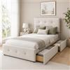 BRILVERDE Letto singolo 90x200 con contenitore cassetti, Letto imbottito con Testiera, con Rete a Doghe, Velluto (Beige, 90 x 200 cm)