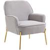 SEPNINE Poltrona Salotto in Velluto, Poltroncina Camera da Letto, Sedia da Soggiorno in Stile Scandinavo con Gambe Dorate, Super Confortevole, Capacità Fino a 135 kg (Grigio)