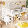 Kebnor Letto a soppalco basso per bambini (90 x 200 cm), con scala portaoggetti, robusto telaio in metallo, adatto per bambini e ragazzi (bianco tipo 2)