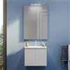 Parama Mobile Da Bagno Sospeso Mod. Yili Con Lavabo In Ceramica Profondità 46cm Specchio Filolucido Incluso (80cm Due Ante, Bianco effetto legno)
