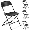 LEADZM Set di 4 sedie pieghevoli in plastica, sedie da sala da pranzo portatili, struttura in acciaio metallico, 158 kg, adatte per feste, matrimoni, picnic, interni esterni (nero)