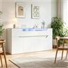 SACOOL Credenza con piano in vetro temperato, 140 x 40 x 70 cm, cassettiera bianca, 2 cassetti, armadietto portaoggetti in MDF, per sala da pranzo, soggiorno, portata 30 kg, naturale