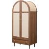 Azkoeesy Armadio ad Arco con 2 Ante e 1 Cassetto, 79x50x175 cm, Ante Rivestite in Lino, Asta Metallica, Ripiani Interni, Maniglie Dorate, Sistema Anti-Ribaltamento, per Camera da Letto, Effetto Noce