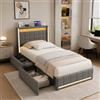 JiaOyu Letto singolo da 90 x 200 cm con LED RGB e testiera, moderno letto per ragazzi con funzione di ricarica USB e di tipo C, telaio imbottito traspirante, in tessuto di lino, per camera da letto e