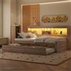 YuQozii Divano letto, letto giornaliero, 90 x 200 cm, illuminazione ambiente telecomandata, vano portaoggetti sul letto, letto estraibile, presa + USB, senza materasso (naturale)