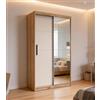 Meyvaser.com Ecommerce Company Armadio a 2 ante scorrevoli con specchio a corpo intero, misure 216 x 120 x 62 cm, interno con 5 ripiani e barra sospesa