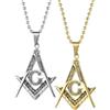 Bling Jewelry Grande Collana Pendente Con Simbolo Massonico Di Squadra E Compasso Della Società Segreta Massonica Ossidato Nero Per Uomo In Acciaio Inossidabile Tono Argento Oro Con Catena A Perline