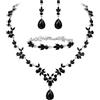 Clearine Set di gioielli da sposa per donna, collana a Y, bracciale tennis e orecchini pendenti, set di cristalli a goccia, marquise cluster per damigella d'onore blu argento,