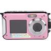 KIMISS Fotocamera Impermeabile, Videocamera Subacquea per Bambini da 48 MP 2,7 K con Schermo Anteriore Posteriore Galleggiante, con Batteria Ricaricabile con Zoom 16X