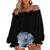 WWricotta Blusa a Maniche Lunghe con Spalle Nude, vestibilità Morbida, Elegante per Occasioni Informali
