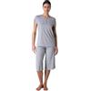 Lovable Set Pigiama in Jersey Cotone e Viscosa | T-Shirt Serafino Manica Corta e Pantaloni Pinocchietto Capri | Comfort Estivo | Donna, Grigio 5 - XL