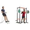 Sunny Health & Fitness Row-N-Ride Squat Assist Trainer for Glutes & Full Body Cardio Workout + Power Zone Strength Rack Power Cage - 455 KG Weight Capacity, Spotter Bar, Angled Pull-Up Ba