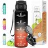Motswedi Borraccia 1 litro, con Cannuccia, Borracce, Motivazionale Bottiglia d'acqua, a Prova di Perdite, Borraccia Sportiva 1L, per Campeggio, Palestra, Yoga, Ciclismo, Nero Rosso