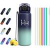 Motswedi Borraccia Termica 750 ml, con Cannuccia, Bottiglia Termica, a Prova di Perdite, Borraccia Acciaio Inox, per Bevande Calde e Freddo, per Palestra, Campeggio, Sport, Blu scuro & Verde Lago