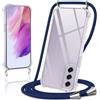 Kilbnom Cover per Samsung Galaxy S21 FE 5G con Cordino, Trasparente Custodia con Laccio Tracolla Cellulare Girocollo Collana Corda Catena Cinghia, Ultra Morbido Silicone TPU Antiurto Case, Blu scuro