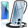 Kilbnom Cover per Xiaomi Redmi Note 13 4G con Cordino, Trasparente Custodia con Laccio Tracolla Cellulare Girocollo Collana Corda Catena Cinghia, Ultra Morbido Silicone TPU Antiurto Case, Nero