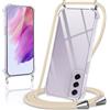 Kilbnom Cover per Samsung Galaxy S21 FE 5G con Cordino, Trasparente Custodia con Laccio Tracolla Cellulare Girocollo Collana Corda Catena Cinghia, Ultra Morbido Silicone TPU Antiurto Case, Cachi